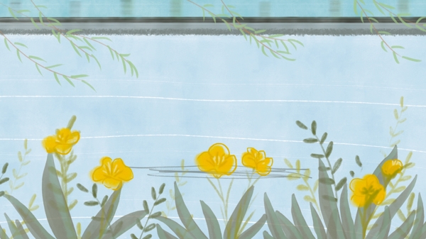 清新小黃花墻壁廣告背景