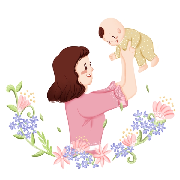 母亲节母爱母婴花朵温情PNG