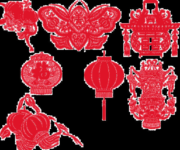 紅色喜慶剪紙png元素素材