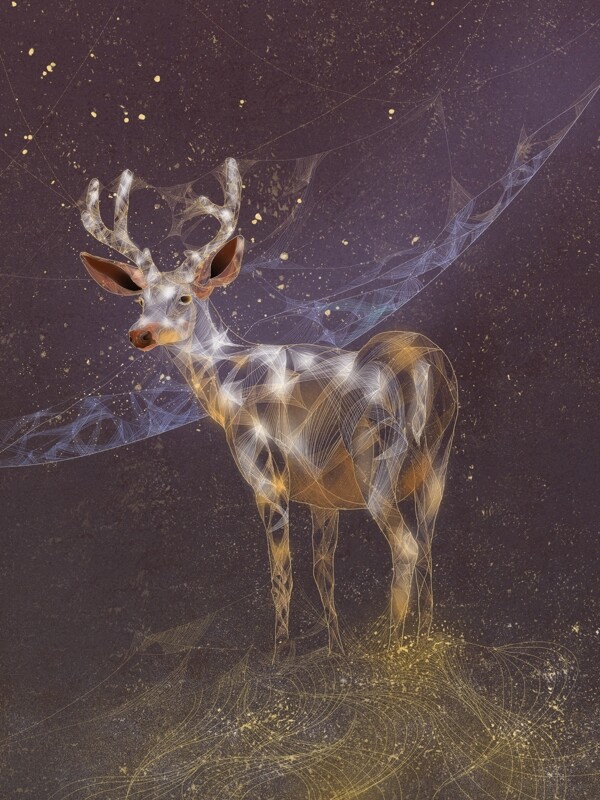 动物复古风野鹿独特透明感插画