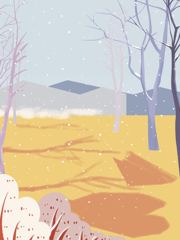 彩绘时尚冬季雪地树林背景设计