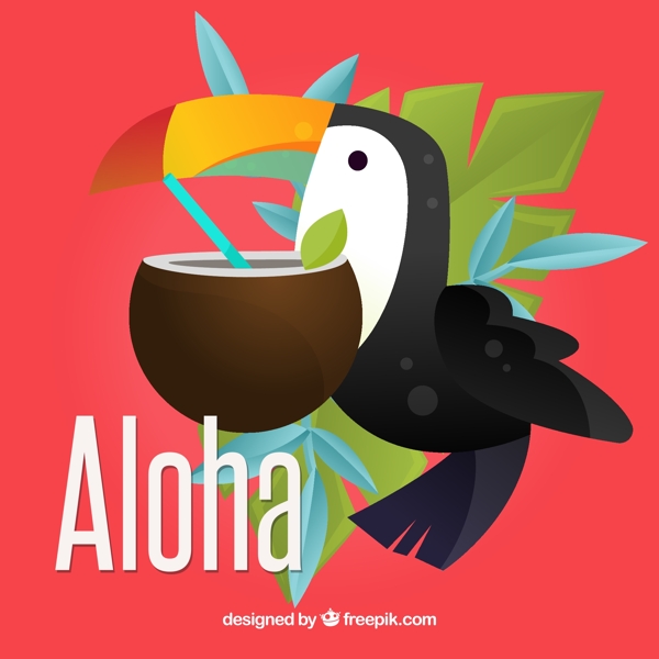 创意夏威夷大嘴鸟和椰汁矢量素材