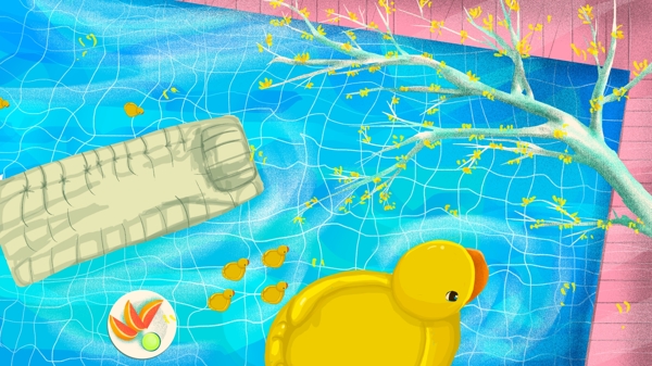 彩色卡通游泳池夏日背景设计