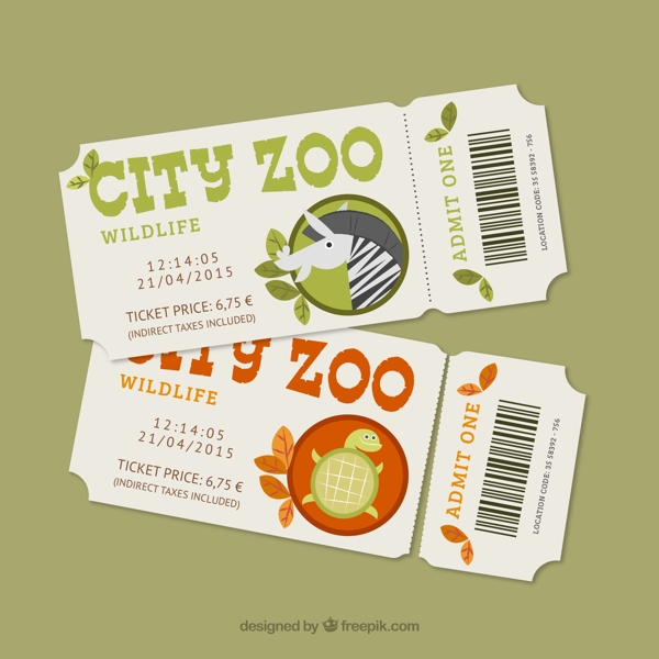 2款卡通动物园门票矢量素材