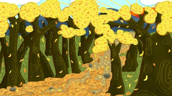 落叶飘飘彩绘树林背景设计