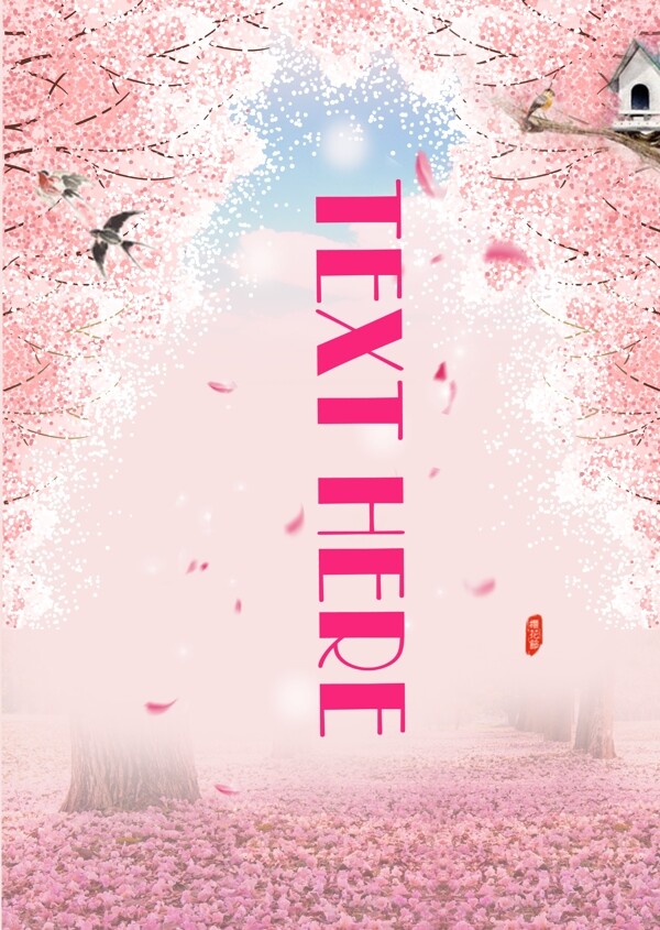 樱花飘落漫天春季粉红少女装系列背景