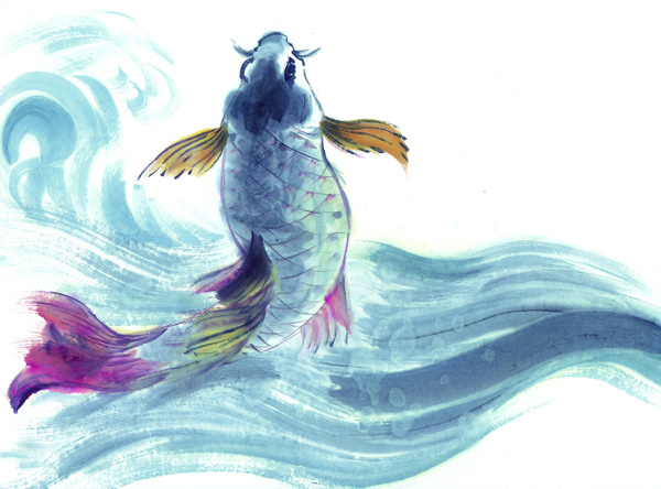 中國(guó)風(fēng)水墨畫魚蔬菜籃子中華藝術(shù)繪畫