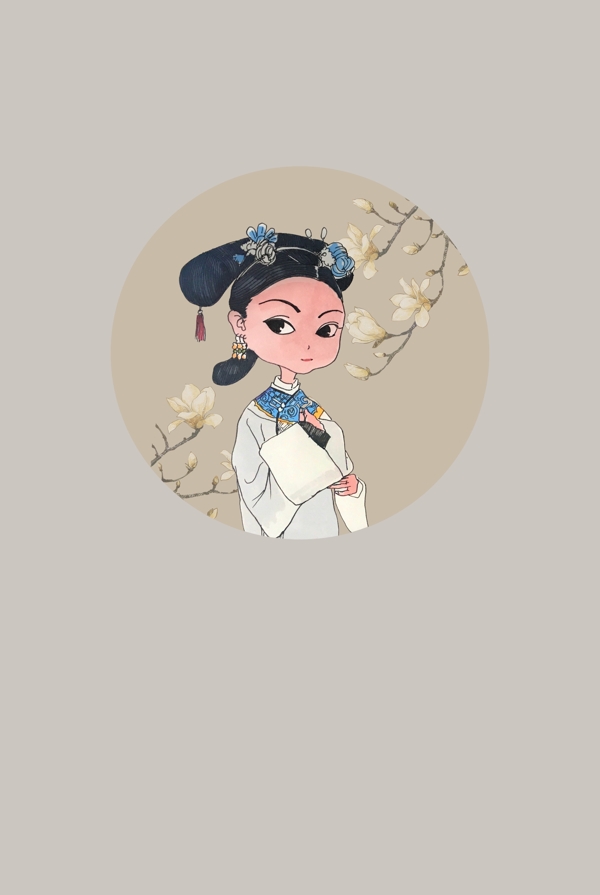 中国风古代宫廷女子莫兰迪配色海报背景