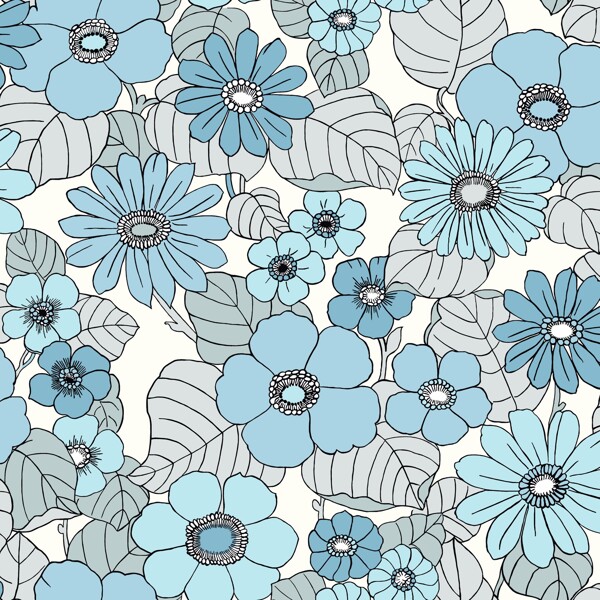 清新雅致蓝色花朵壁纸图案
