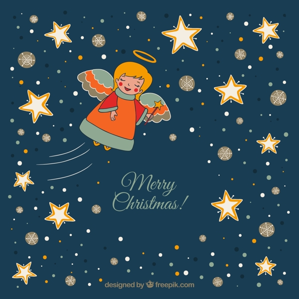 彩绘夜空中的圣诞天使和星星