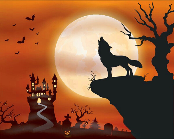 月亮与狼万圣节背景图片