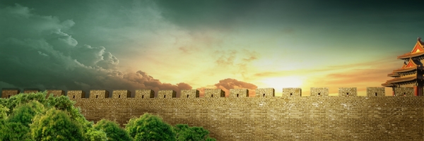 日落余晖古城墙