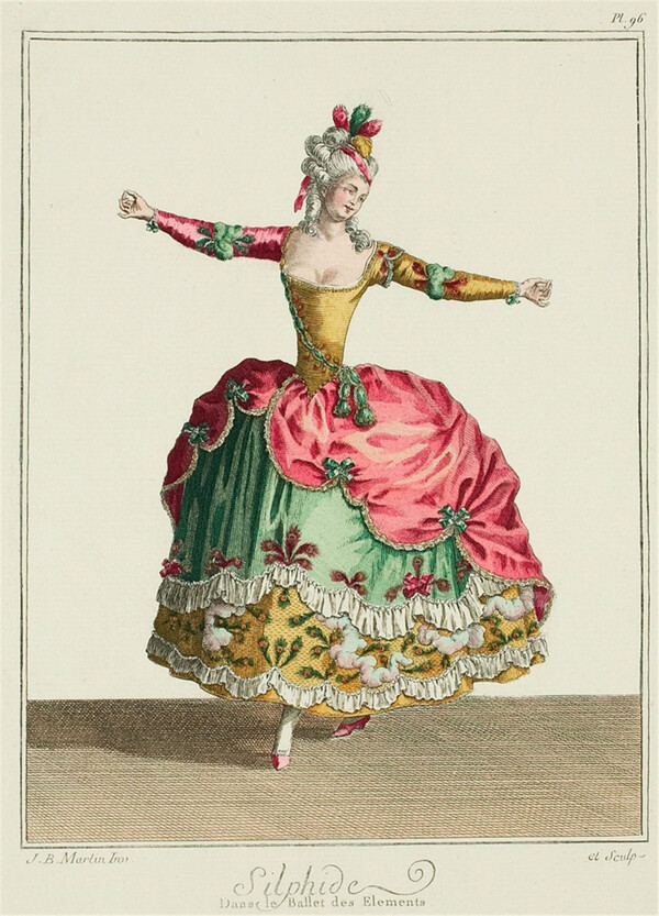 欧式古典花朵洛可可长裙设计图