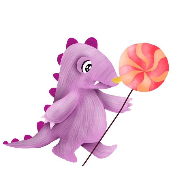 吃棒棒糖的紫色恐龙