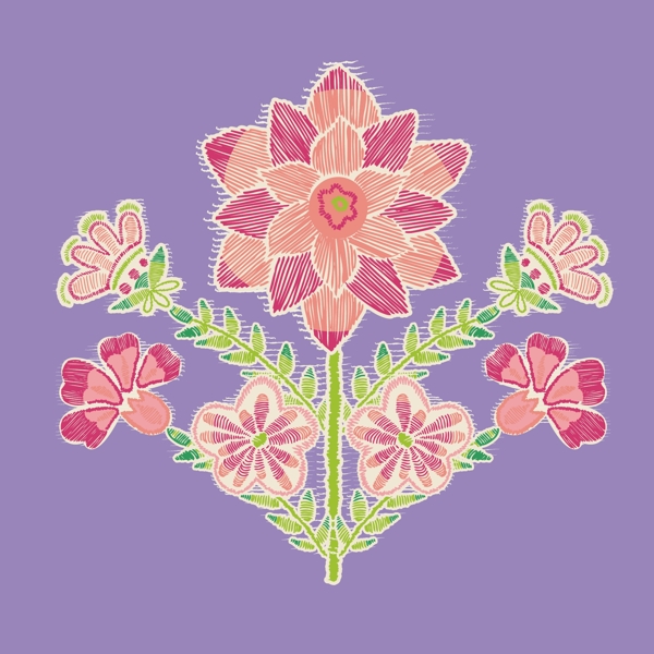 印花矢量圖植物花朵女童免費素材