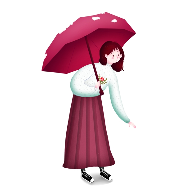 可愛女孩打著雨傘原創(chuàng)元素