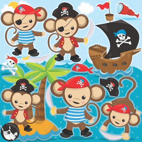 卡通猴子海盗素材
