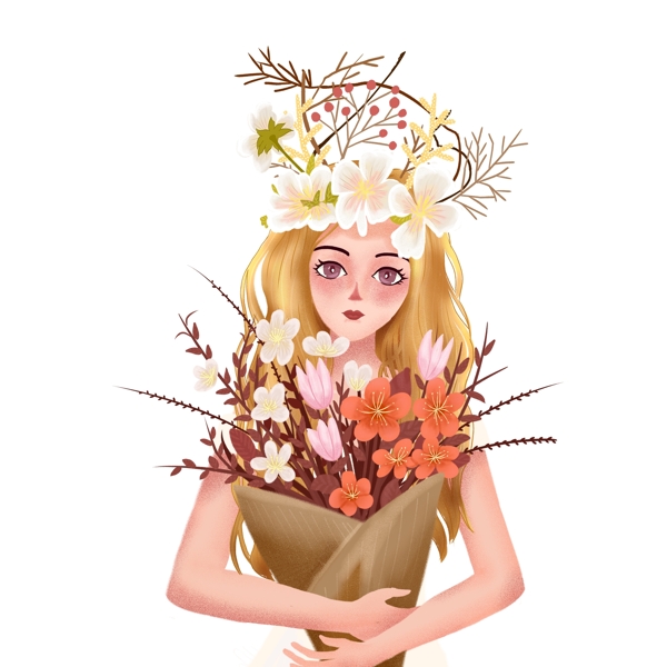 森系唯美抱着一束花的少女