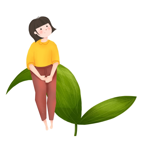 可愛(ài)風(fēng)綠葉上的女孩免摳元素
