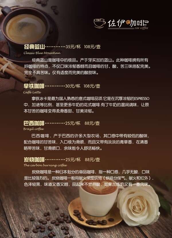 咖啡菜單圖片