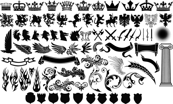 欧式花纹和盾牌皇冠等元素PS形状