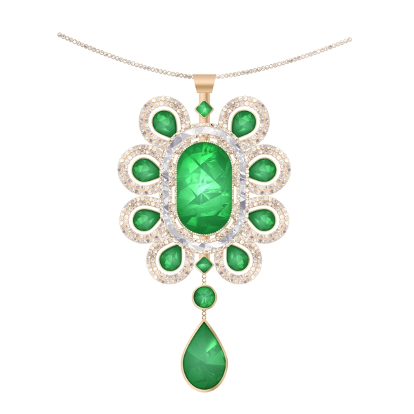 创意珠宝绿宝石翡翠吊坠项链