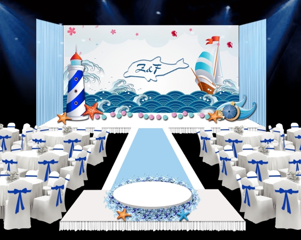 蓝色海洋主题婚礼效果图