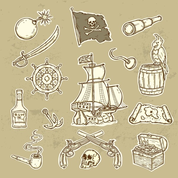 海盗涂鸦风格矢量素材