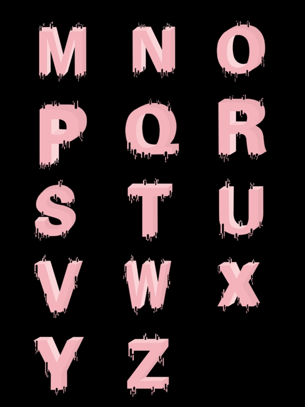 粉色手绘融化风格通用立体字母元素