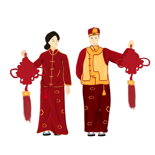 传统春节夫妻拜年人物素材