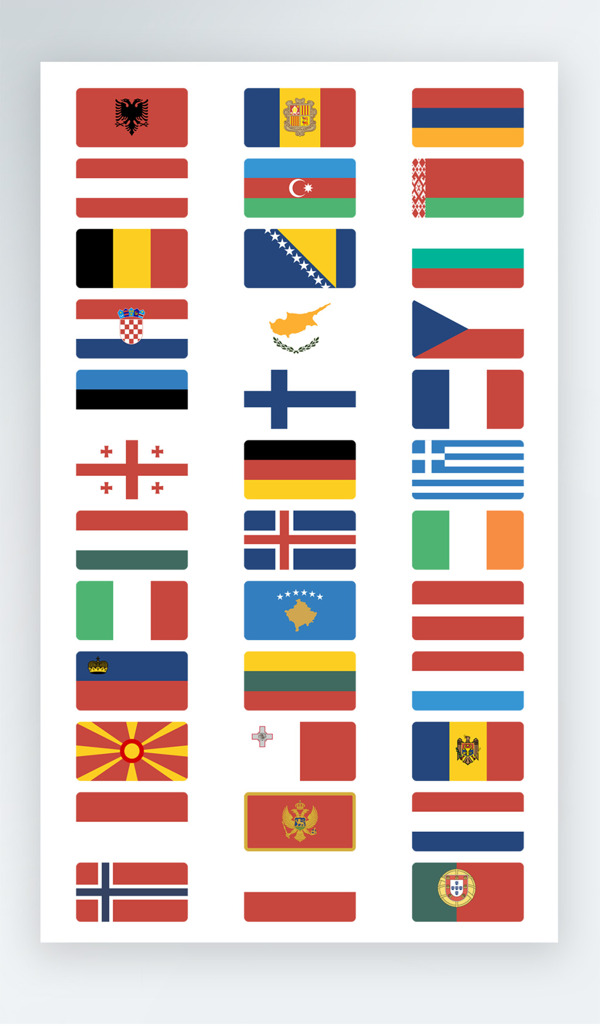 各种国旗图标彩色写实图标素材icon