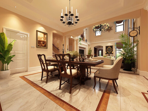 美式清新客厅瓷砖地板室内装修效果图