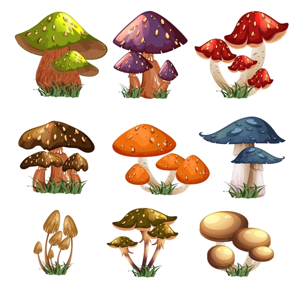 9组卡通蘑菇设计矢量素材