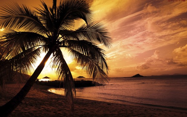 马尔代夫海边度假村日落图片