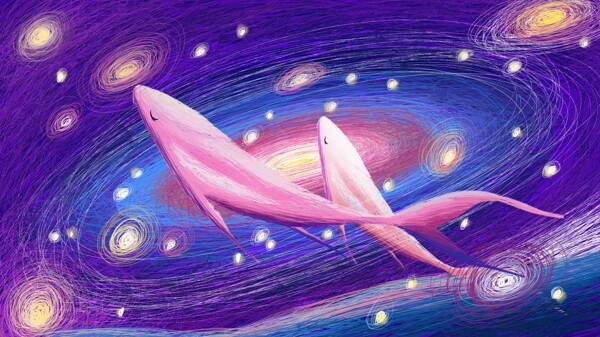 线圈画宇宙星空与鲸鱼