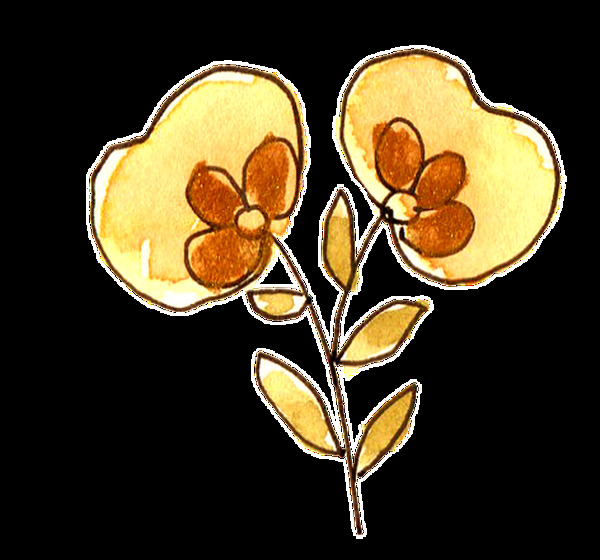 黄叶花枝卡通透明素材
