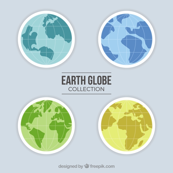 四种不同颜色的地球贴纸图标