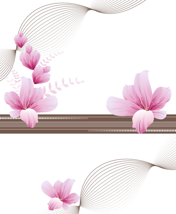 中式唯美粉色花朵流線移門畫