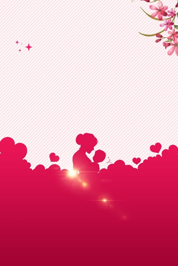粉色花卉剪影母亲节海报背景