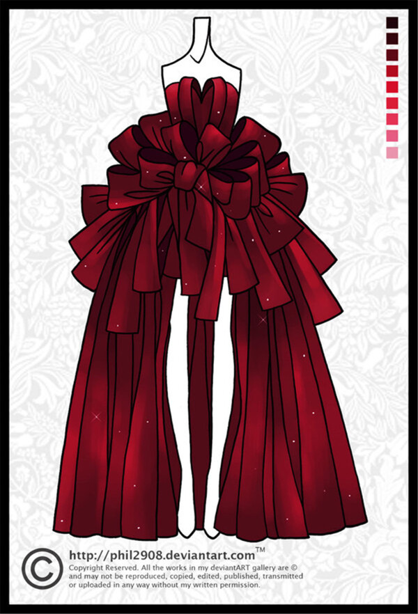 红色花朵礼服设计图
