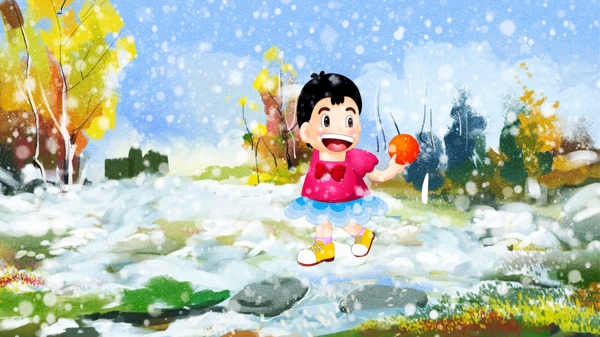 唯美清新冬季雪景创意冬日私语插画