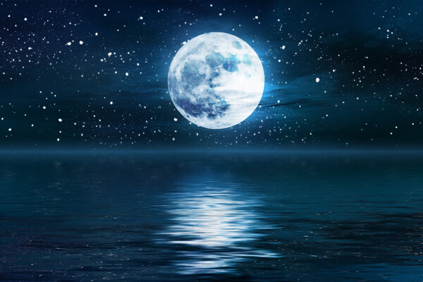 海上明月夜色背景海报素材图片