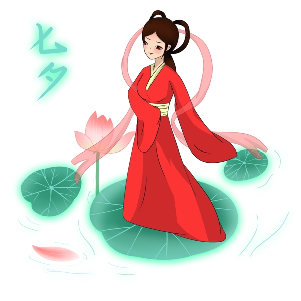 七夕站在荷葉上的織女