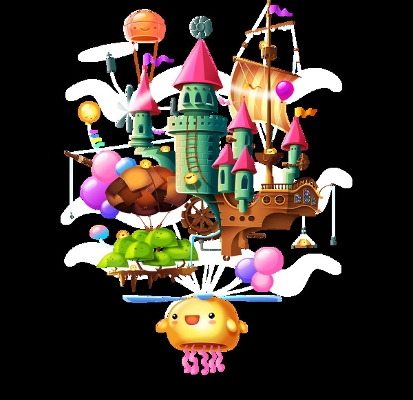 卡通海盗船气球元素