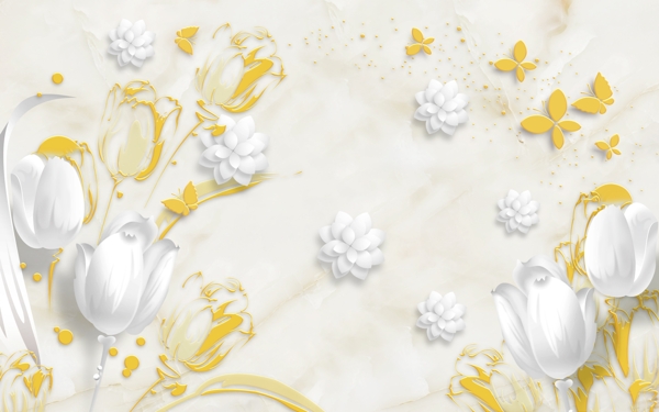 白色花苞花朵开放清新壁画背景墙