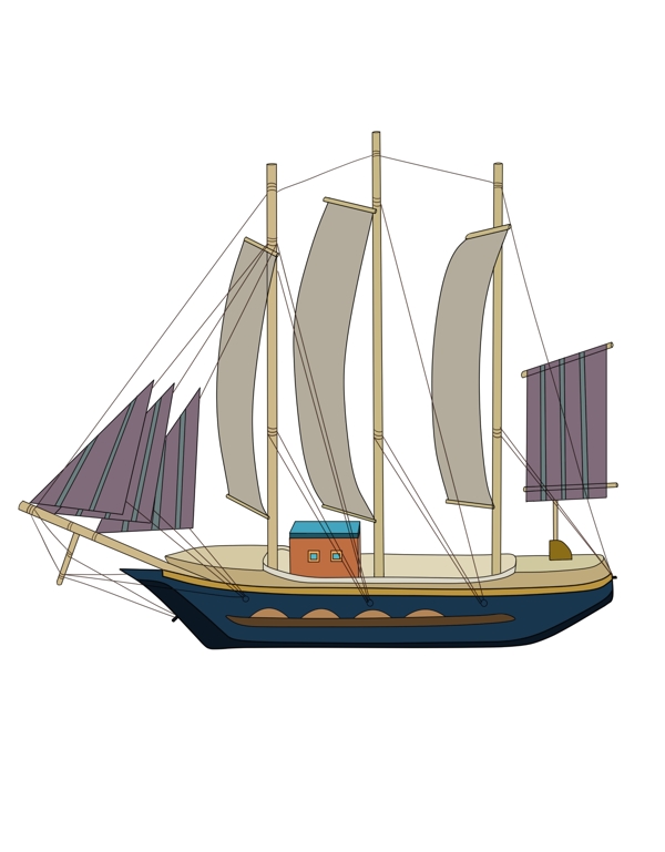 时尚帆船装饰插画