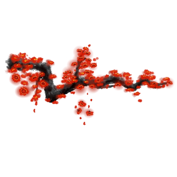 中国风手绘花卉分层插画梅花素材