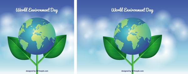 世界环境日与地球绿叶背景