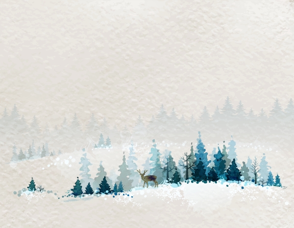 冬天松树林里美丽的风景插画