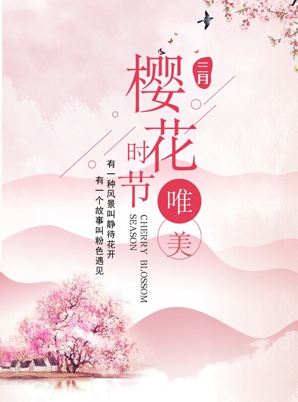 樱花节唯美粉色海报展板